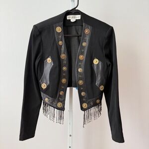 VTG  John Murrough sz S Black Leather Trim Beaded Punk Festival Cropped Jacket
